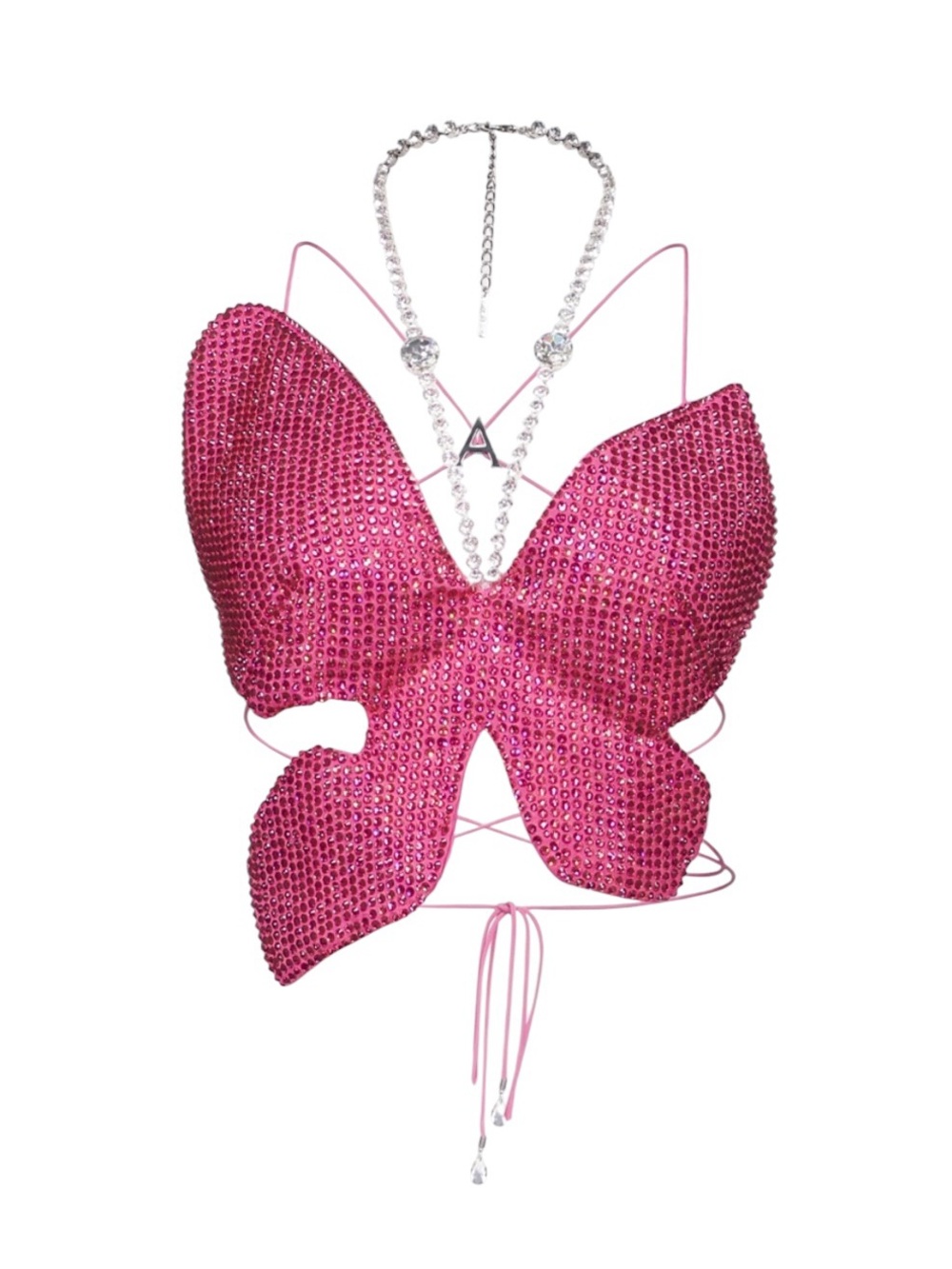 New AREA Crystal Embellished Butterfly Top in Carmine Rose Size XS